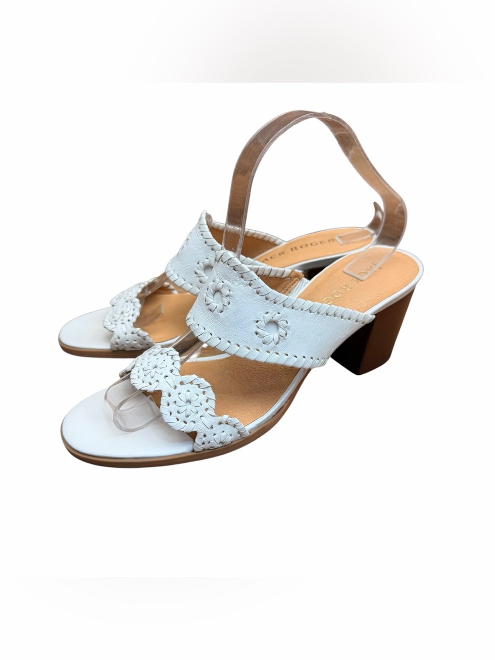Jack Rogers size 10 White Leather Block Heel Sandals